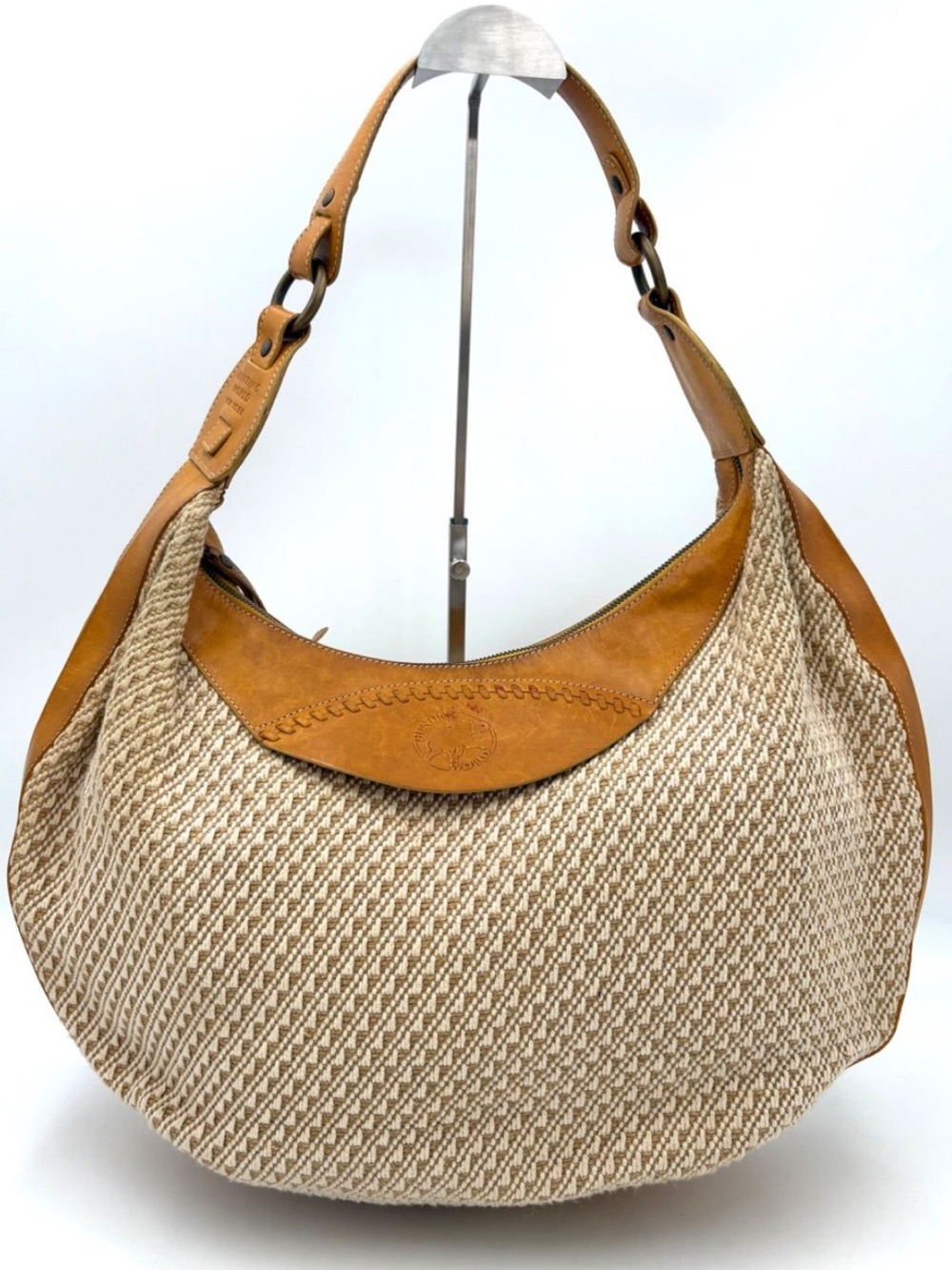 Hunting World Leather & Linen Cotton Jacquard Crescent Bag